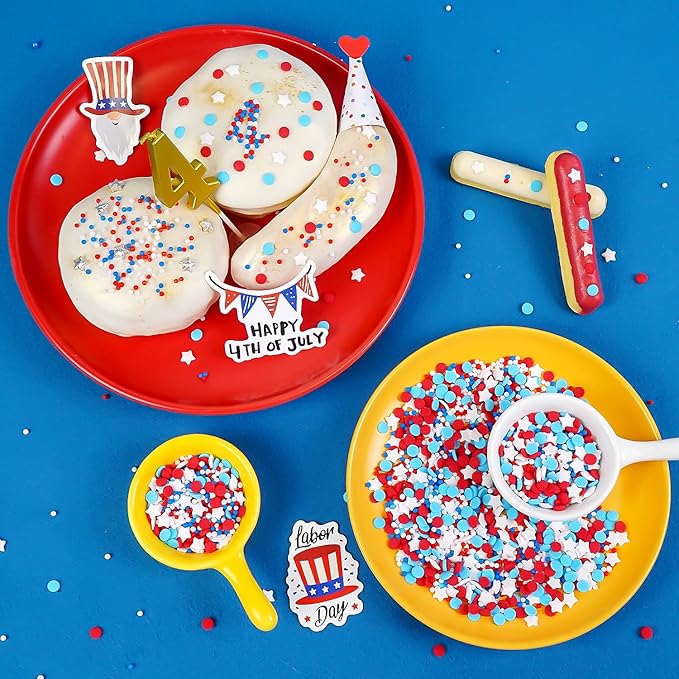 4th of July Sprinkles, Red White and Blue Sprinkle, Patriotic Sprinkles for Cake Decorating, Edible Nonpareils, Perfect for Baking, Cupcake Decorations, Ice Cream Toppings, 150g/5.29oz