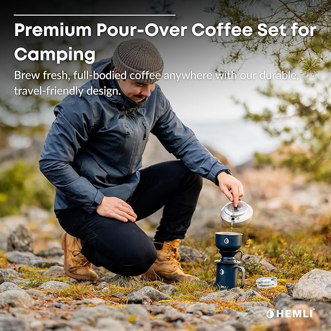 Pour Over Coffee Maker Camp Set – Vacuum Insulated Mug with Leakproof Lid, Stainless Steel Micro Filter, Scratch-Resistant Finish, Portable Coffee Maker for Camping, Travel & Outdoor Adventures
