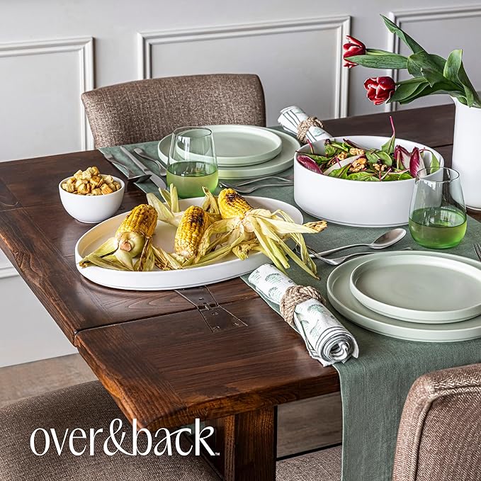 over&back Stackable Stoneware Serving Platter - Elegant 1-Piece Oval Serving Platter to Complete Your Kitchen Set - Perfect for Appetizers, Desserts, and More - 16" L x 11" W - Semi-Matte White