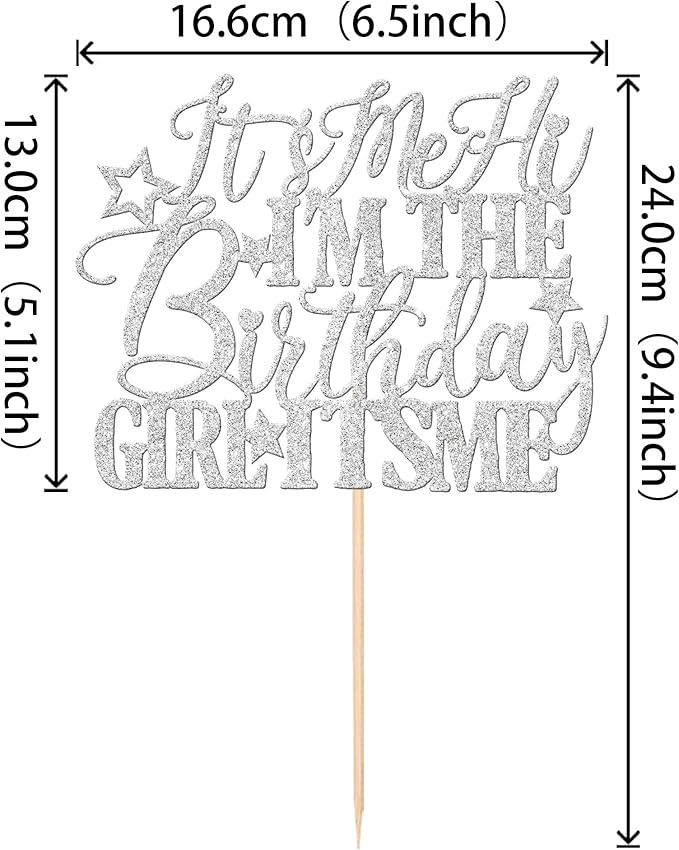 1 PCS It's Me Hi I'm the Birthday Girl It's Me Cake Topper Glitter Music Singer Cake Pick for Funny Hip Hop Singer Girls Birthday Party Cake Decorations Supplies Silver