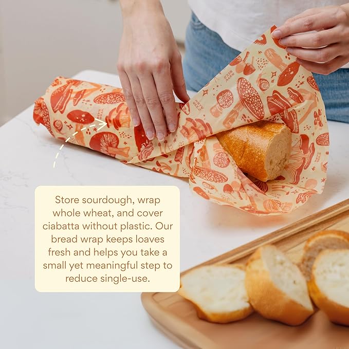Bee's Wrap Beeswax Wraps for Food - Mushroom Magic Bread Wrap - Made in USA Reusable Bread Storage Bags - Organic & Eco-Friendly Alternative to Aluminum Foil, Sourdough Bags & Plastic Wrap