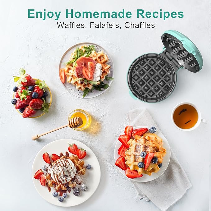 CROWNFUL Mini Waffle Maker, 4" Chaffle Maker with Compact Design, Easy to Clean, Non-Stick Surface, Recipe Guide Included, Perfect for Breakfast, Dessert, Sandwich, or Other Snacks