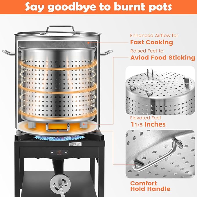 ARC 64-Quart Stainless Steel Seafood Boil Pot with Basket and Two Brown Paper, Crawfish, Crab, Lobster, Shrimp Boil Stock Pot with Strainer, Turkey Fryer, 16 Gallon