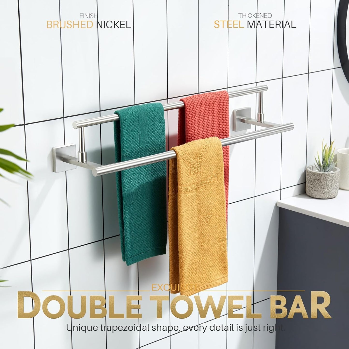 KOKOSIRI Bath Towel Holders Brushed Nickel Bathroom Rack 24-Inch Double Towel Bars Rails for Garage Kitchen Stainless Steel B5009BR-L24