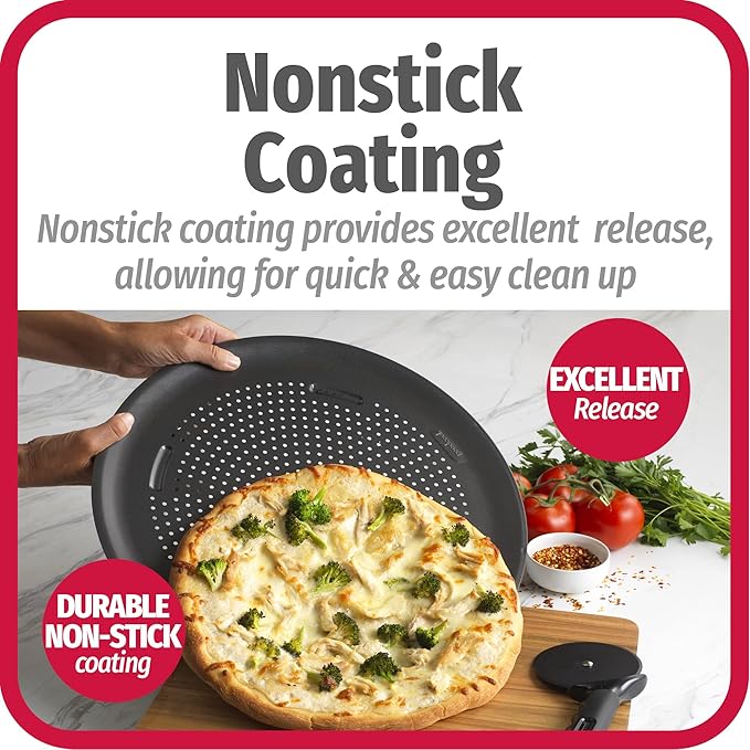 GoodCook AirPerfect Nonstick 16” Pizza Pan - Set of 2 - Pizza Trays for Oven, Perforated Round Pizza Pan, Carbon Steel Baking Pan, Homemade, Frozen & Leftover Slices
