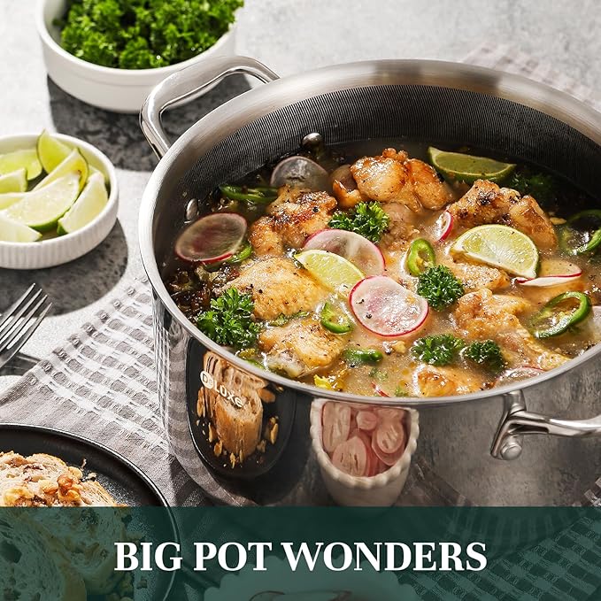 DELUXE Hybrid Ceramic Nonstick 6 PCS Pot Set, 1.3, 3&5.4-Quart Pot with Tempered Glass Lid, Stainless Steel Cookware Pots with Stay-Cool Handle, Dishwasher Safe, Compatible with All Cooktops