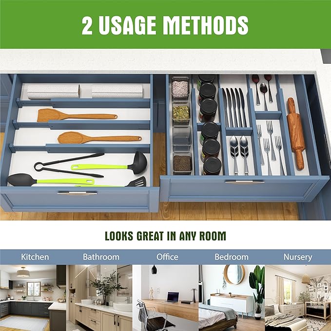 ANTOWIN Bamboo Drawer Dividers, Expandable Drawer Separators Splitter,17-22 inches Long Adjustable Spring-loaded Organizer for Large Utensil, Clothes, Tools Drawers (Blue)