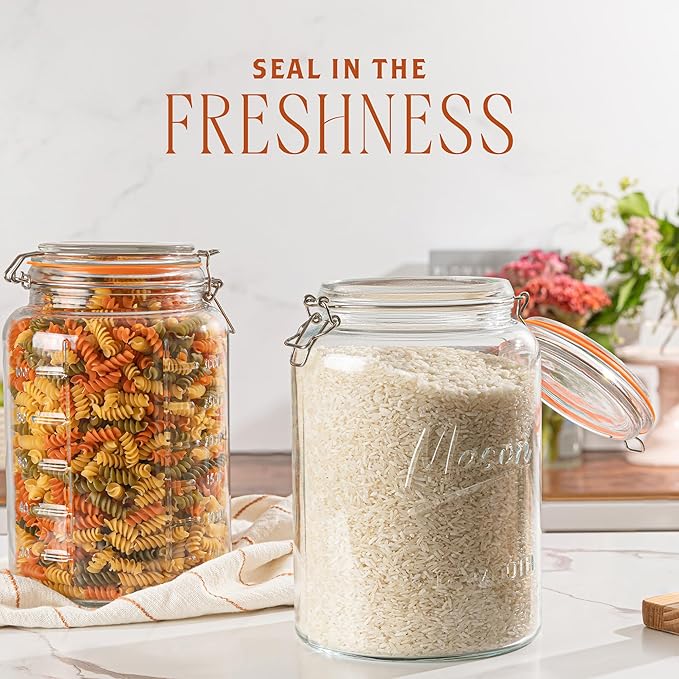 kitchentoolz 1 Gallon Glass Mason Storage Jars with Airtight Lids & Measurment Marks, Super Wide Mouth Canning Jars with Large Capacity for Pickles & Overnight Oats - 1 Pack