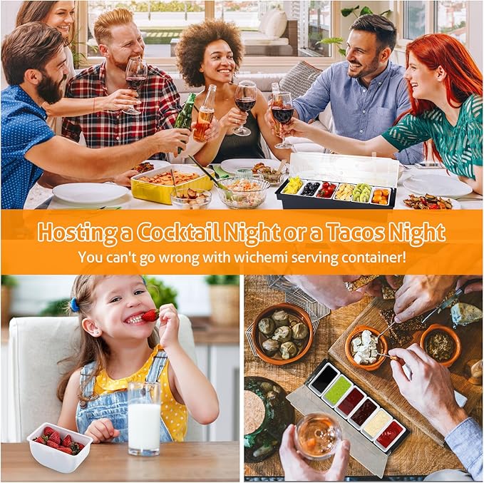 WICHEMI Fruit, Veggie & Condiment Caddy with Lid Dispenser Tray Plastic Garnish Station for Bartending & Serving Taco, Ice Cream, Salad Bar - Topping Organizer for Restaurant Supplies (6 Compartment)