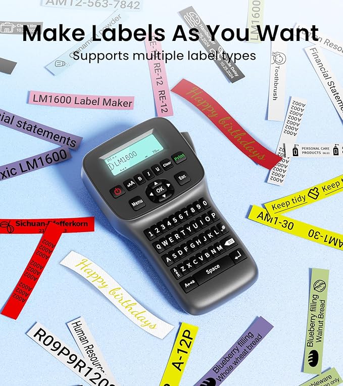 Label Maker Machine with-Tape, Rechargeable Label Makers Portable with Keyboard, LM1600 Heat Shrink Label Maker Waterproof-Labels, Cable Wire LabelMaker Labeler for Industrial Office Network