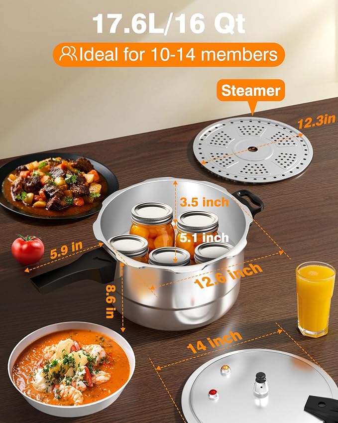 WantJoin 16Qt Aluminum Pressure Cooker w/Release Valve & Multiple Protective Devices,Pressure Canner Compatible with Gas & Induction Cooker,Canner Rack Included