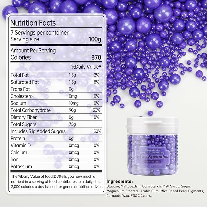 Dazzjoy Edible Pearl Purple Sugar Sprinkles, 130g/4.58oz, Purple Ball Pearls Sprinkles for Cake Decorating, Cupcake Toppers, Edible Cake Decoration
