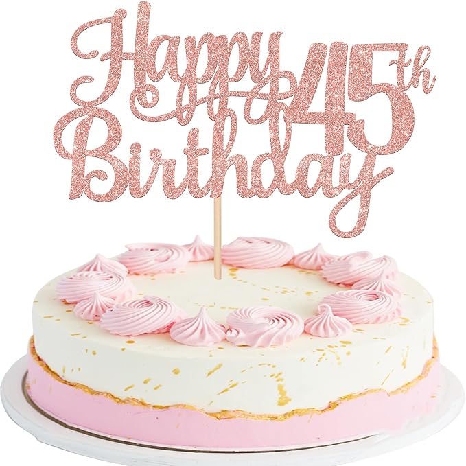 1 PCS Happy 45th Birthday Cake Topper Glitter Cheers to 45 Years Birthday Cake Pick 45 Fabulous Cake Decoration for Happy 45th Birthday Theme Party Decorations Supplies Rose Gold