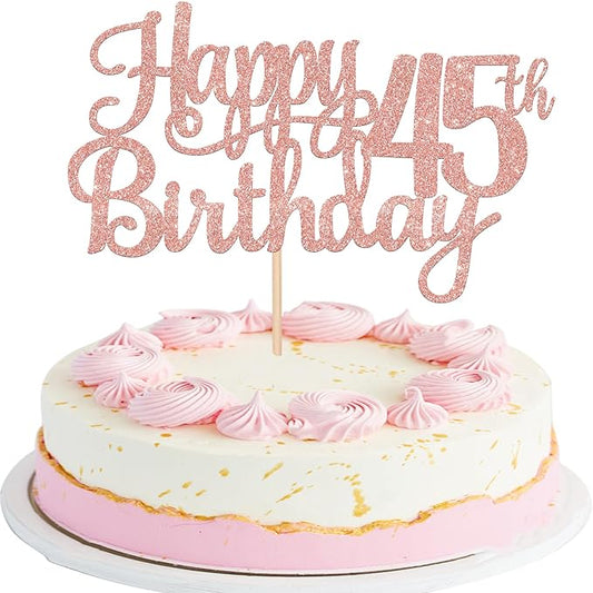 1 PCS Happy 45th Birthday Cake Topper Glitter Cheers to 45 Years Birthday Cake Pick 45 Fabulous Cake Decoration for Happy 45th Birthday Theme Party Decorations Supplies Rose Gold