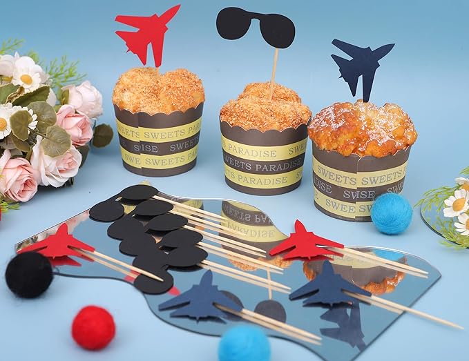 Fighter Party Cupcake Topper - Airplanethemed Birthday Party Decorations,Military Graduation, Jet Banner, Pilot Retirement,Top One Theme Cake Toppers (cake toppers)