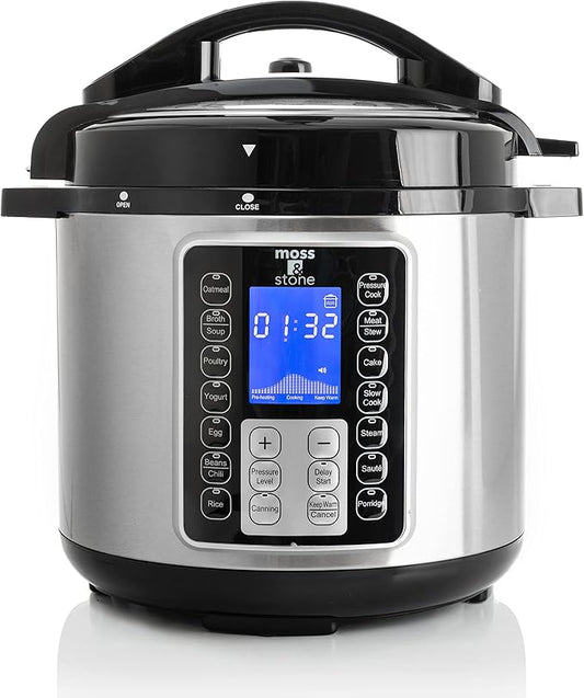 Moss & Stone Electric Pressure Cooker with Large LCD Display, Multi-Use 6 Quart Pot, 14-in-1 Cooker & Maker: Slow, Rice, Steam, Saute, Yogurt, Egg, Warmer