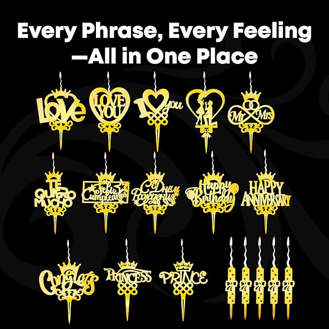 Happy Anniversary Reusable Gold Romantic Cake Candle - Luxury Cake Topper Candle for Birthdays, Weddings & Anniversaries - Reusable Food Safe Acrylic, Shiny Mirror Finish - Birthday Cake Topper