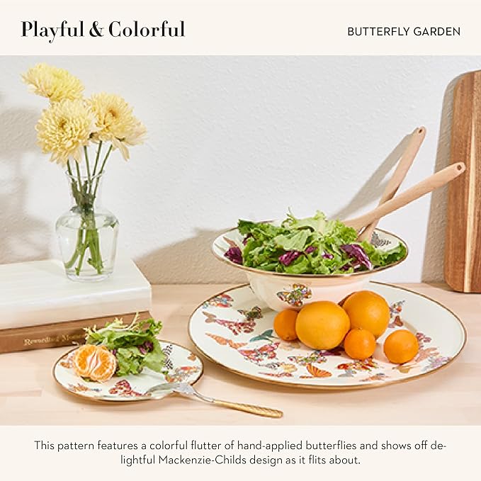 MACKENZIE-CHILDS Enamel Serving Platter, Decorative Serving Platter for Food, 16 Inches, Butterfly Garden