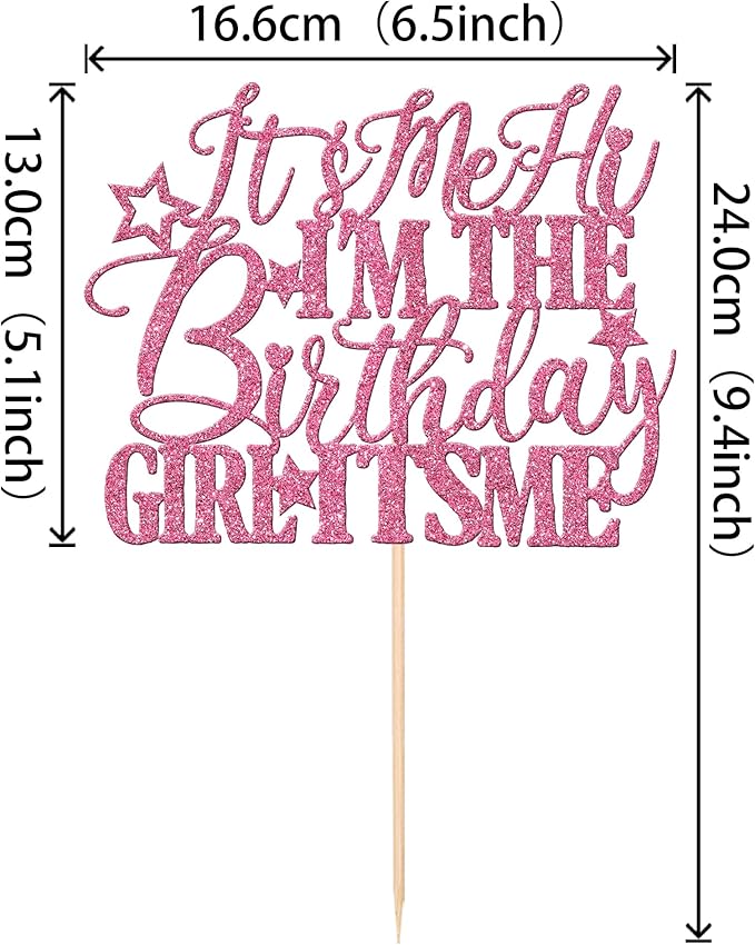 1 PCS It's Me Hi I'm the Birthday Girl It's Me Cake Topper Glitter Music Singer Cake Pick for Funny Hip Hop Singer Girls Birthday Party Cake Decorations Supplies Pink