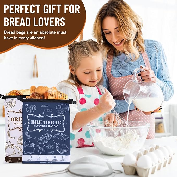 Bread Bags, 2 Packs Bread Bags to Keep Fresh, Reusable Zipper for Homemade Loaf, Freezer Storage Bag, Container, Fresh Keeping Extra Large Food Bag (White)