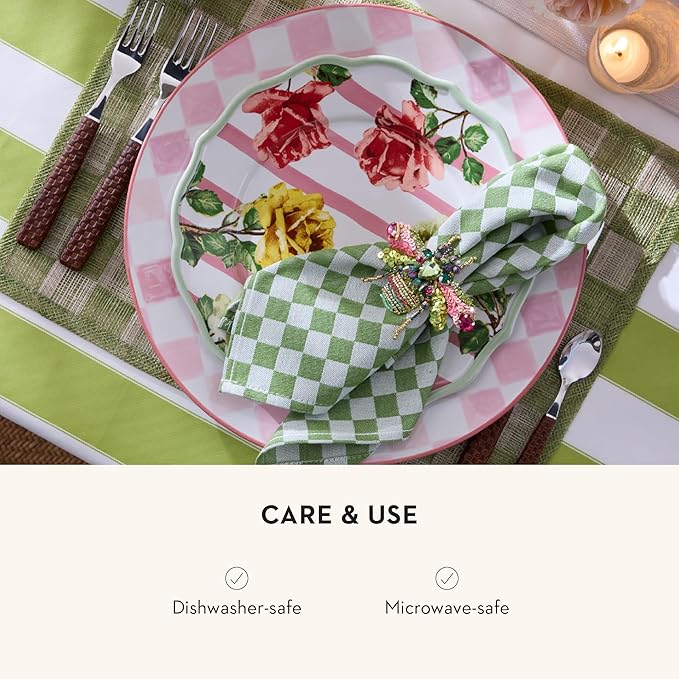 MACKENZIE-CHILDS Round Platter, Dishwasher-Safe and Microwave-Safe Stoneware Serving Platter, Pink Check