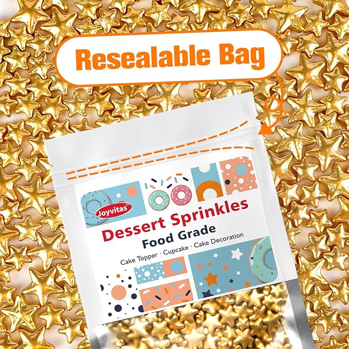 Gold Star Sprinkles for Cake Decorating, Edible Star Sugar Candy, Mix Size, Baking For Cupcakes, Decorating, Cookies, Donuts, Wedding Party, Holiday, 150g/5.29oz