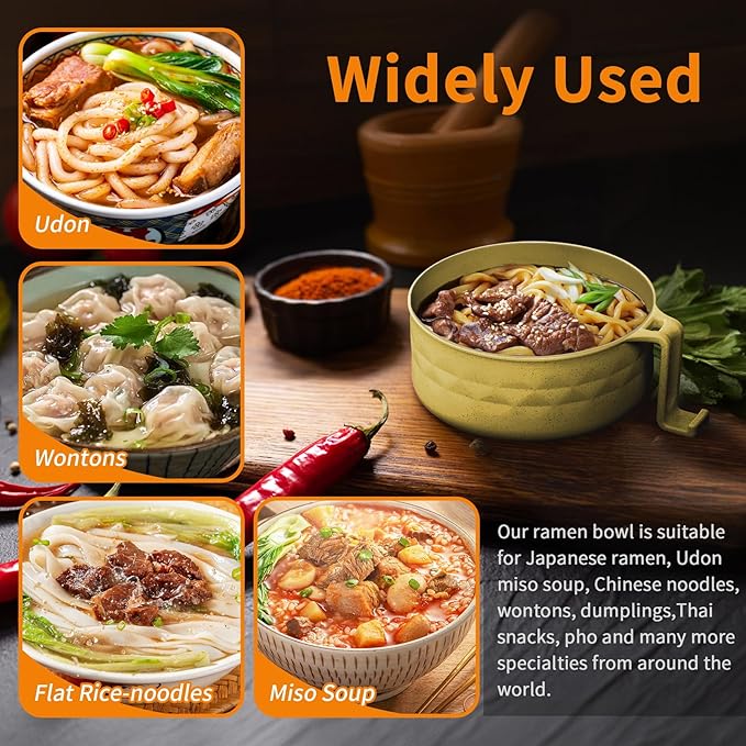 Ramen Cooker,32oz Ramen Bowl Set,Microwave Ramen Bowl, Microwave Bowl with Lid, Portable Noodle Bowls,for Home Office Dorm Room College gift (Yellow)