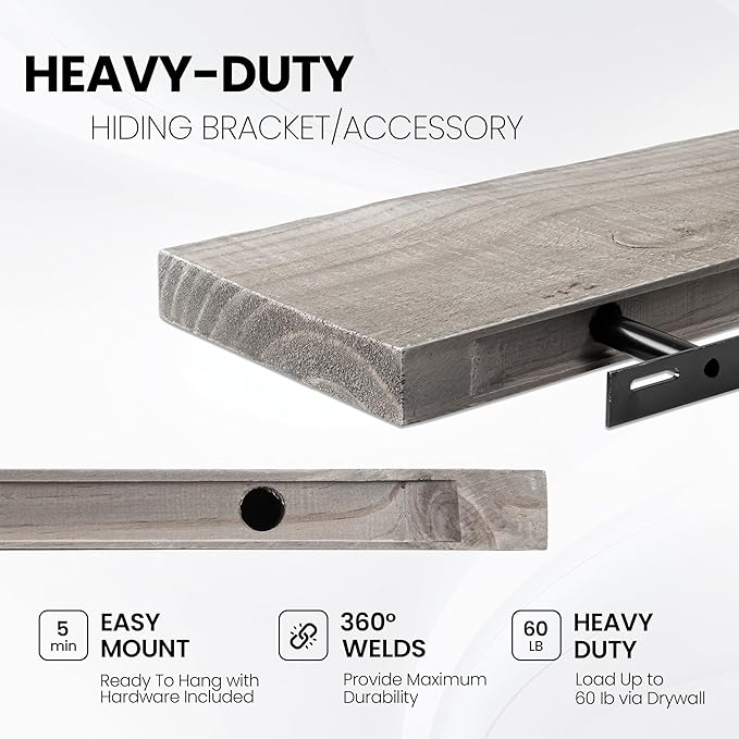 Fun Memories Floating Shelves for Wall Dec, 55"x8" Rustic Reclaimed Wood Shelves, Heavy-Duty Wall Mounted Shelves with Invisible Brackets for Living Room, Bedroom, Kitchen, Grey Finish