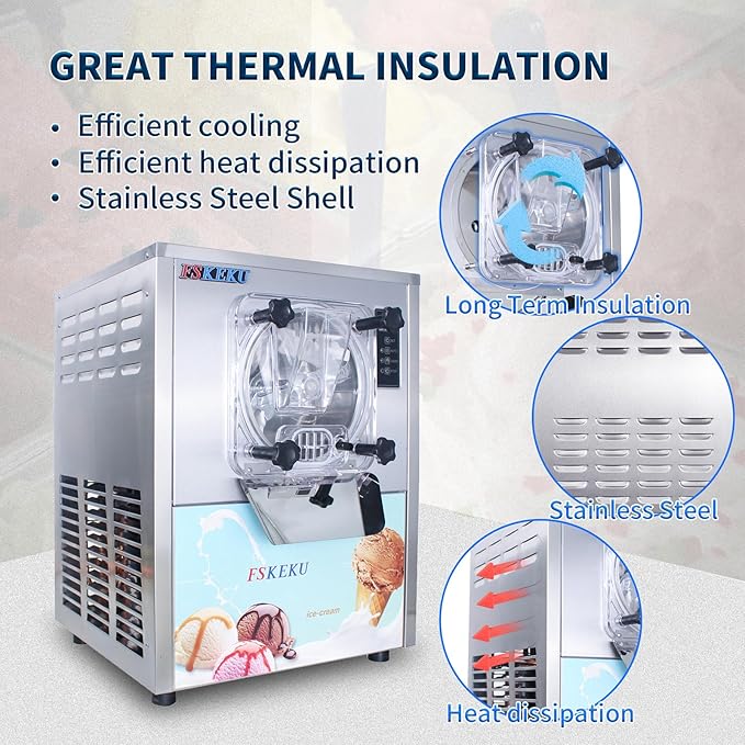 Hard Ice Cream Maker Commercial Gelato Machine 16-24L/H, 5.3 Gph Capacity Suitable for Restaurant/Bar/Home, Auto Clean LED Display Maquina De Helado 1400W