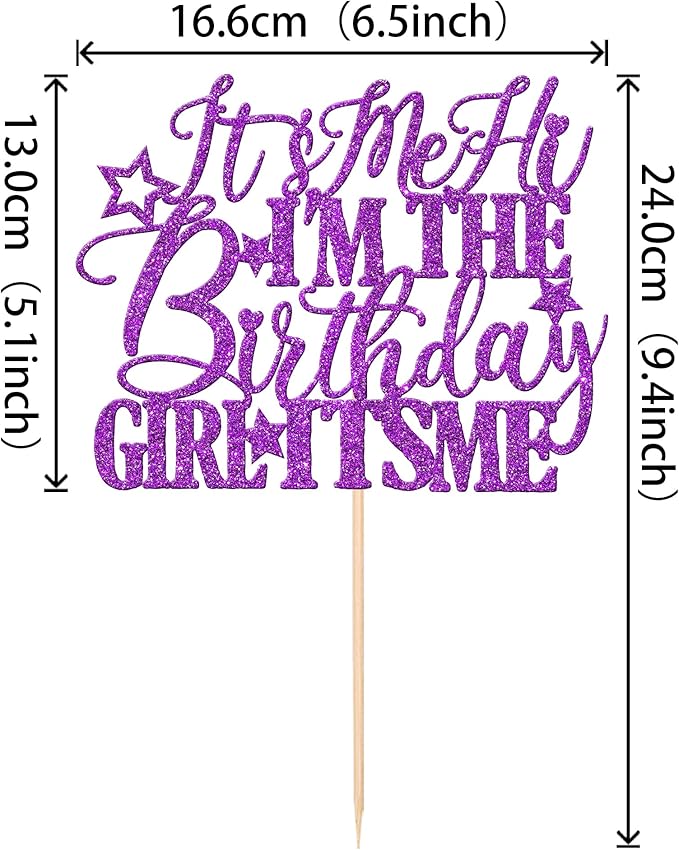 1 PCS It's Me Hi I'm the Birthday Girl It's Me Cake Topper Glitter Music Singer Cake Pick for Funny Hip Hop Singer Girls Birthday Party Cake Decorations Supplies Purple
