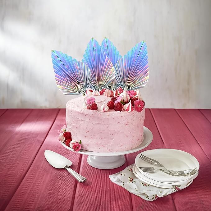 Gyufise 6Pcs Paper Palm Fan Cake Toppers Palm Spear Leaves Fan Cupcake Toppers Cake Insert Decorations Craft DIY Cake Bakeware Decoration for Birthday Party Wedding Party Decor Supplies Laser