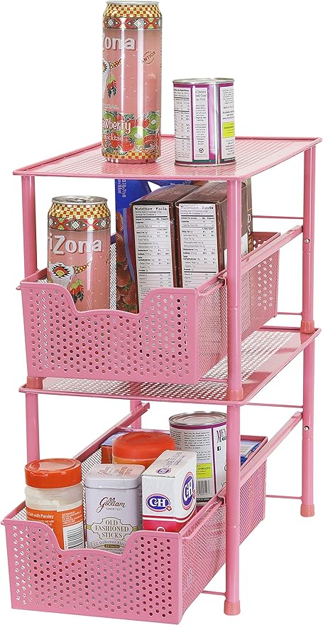 Simple Houseware Stackable Under Sink Cabinet Sliding Basket Organizer Drawer, Pink