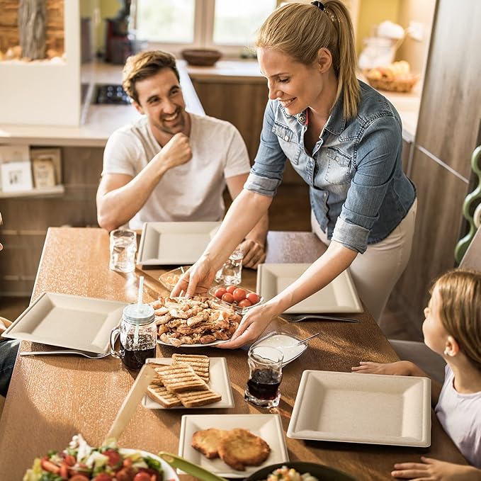 Gezond 100 Pack Compostable Square Plates 6 Inch Disposable Paper Plates Sugarcane Cake Plates for Party Unbleached Eco-friendly Salad Plates Biodegradable