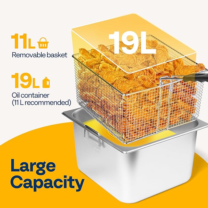 VIVOHOME 1700W 20 QT Electric Deep Fryer with 11.6 QT Removable Basket, Overheat Protection and Temperature Control for Commercial and Home Use