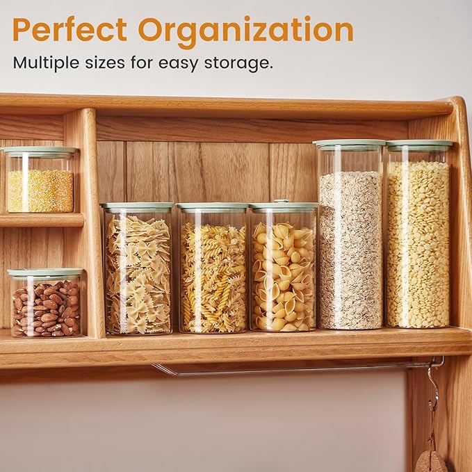 Glass Food Storage Jars with Lids[Set of 5], Perfect for Pasta, Cookies, Nuts, Coffee, Cereal, Flour, and More, Organize Your Kitchen with these BPA-Free Glass Jars with Silicone Lids