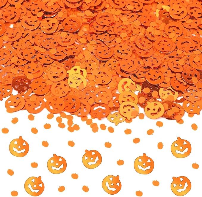 MARFOREVER Halloween Pumpkin Confetti Table Decorations, Orange Pumpkin Scatter Confetti Party Table Decor Mixed Size Pumpkin Sprinkles for Fall Halloween Party Supplies