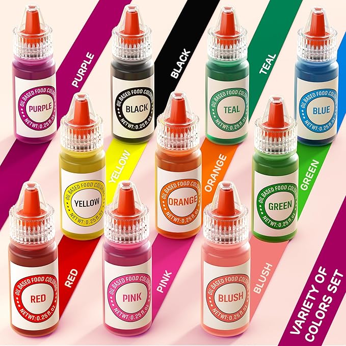 Oil Based Food Coloring for Chocolate 10 Colors Edible Food Dye for Sugar Candy Melts Oil Frosting Icing Dye for Backing Cookies Fondant Food Color for Cake Decorating - 0.25 Fl. Oz/Bottles