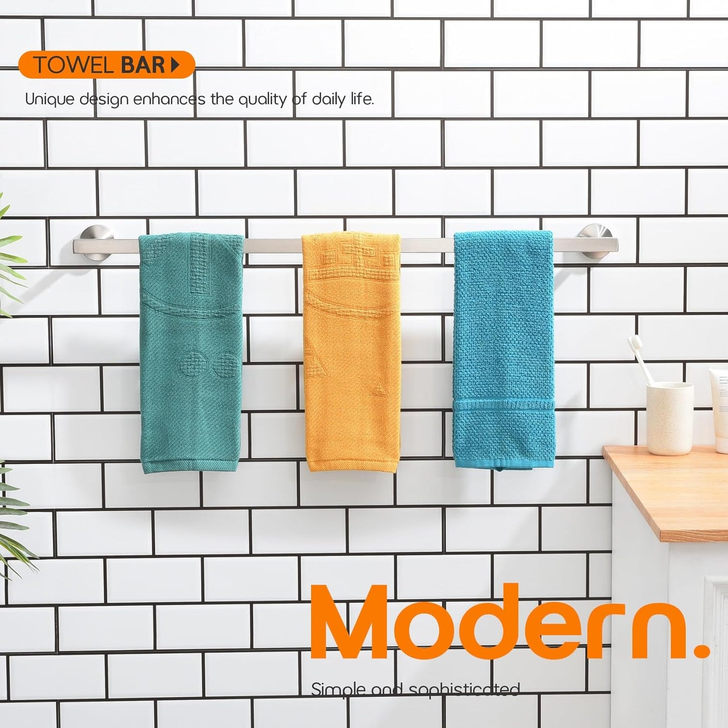 36 Inch Bathroom Towel Bar Bath Towel Rack Kitchen Towel Holder Long Towel Rails Wall Mounted SUS304 Stainless Steel Brushed Nickel AN4001BR-L36