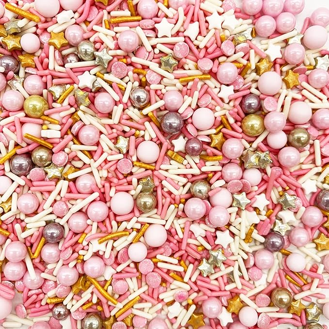 Rose and Gold Sprinkles Sugar Sprinkle Mix Pink Sprinkles Cake Decorations Cupcake Toppers Cookie Decorating Ice Cream Celebrations Shaker Jar Wedding Shower Party（120g/4.2oz）