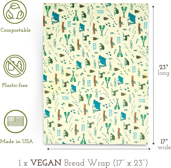 Bee's Wrap Beeswax Wraps for Food - Great Outdoors Bread Wrap - Made in USA Reusable Bread Storage Bags - Organic & Eco-Friendly Alternative to Aluminum Foil, Sourdough Bags & Plastic Wrap