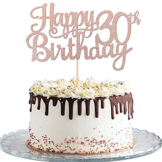1 PCS Happy 30th Birthday Cake Topper Glitter Cheers to 30 Years Birthday Cake Pick 30 Fabulous Cake Decoration for Happy 30th Birthday Anniversary Party Decorations Supplies Rose Gold