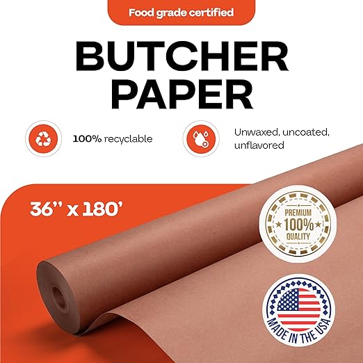 Peach Butcher Paper 36" x 2160" (180 feet) - USA-Made Natural Butcher Paper Roll for Meat and Fish - Uncoated, Unwaxed & Food-Grade Material for Smoking Meat, Grilling & BBQ by IDL Packaging