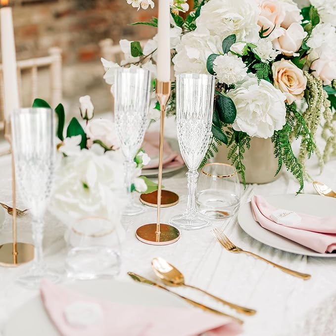 Plastic Champagne Flutes, 24PCS White Transparent Plastic Wine Glasses Goblets Shatterproof Reusable Champagne Flute for Weddings, Bachelor Parties, Toasting, and Events(24,Transparent)