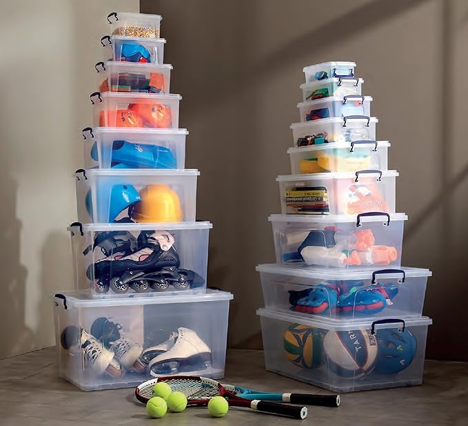 Superio Storage Bins with Lids, Clear Plastic Containers for Organizing, Stackable Totes, BPA Free, Odor Free, Organizer Boxes for Home, and Dorm (4 Pack, 32 Quart)