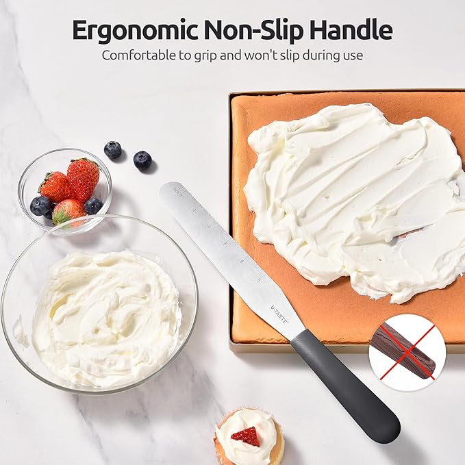 U-Taste 8in Cake Icing Spatula: Flexible Decorating Frosting Knife with Straight Thinner Stainless Steel Blade, Smooth Spreading Tools with Comfortable PP Handle for Cookie, Cream, Cupcake (Black)