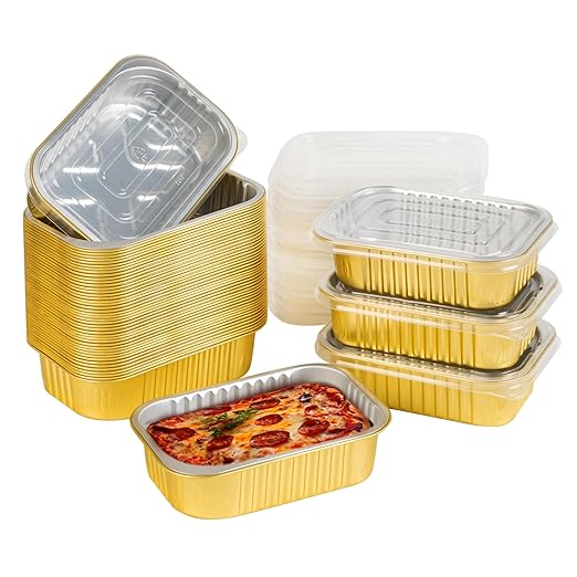 40 Pack 1.5 LB 7.2"×5"×1.8" Small Aluminum Pans with Lids Heavy Duty - 24oz Tin Foil Food Containers with Lids, Disposable Tin Foil Pans with Lids for Baking, Meal Prep, Freezer and Takeout