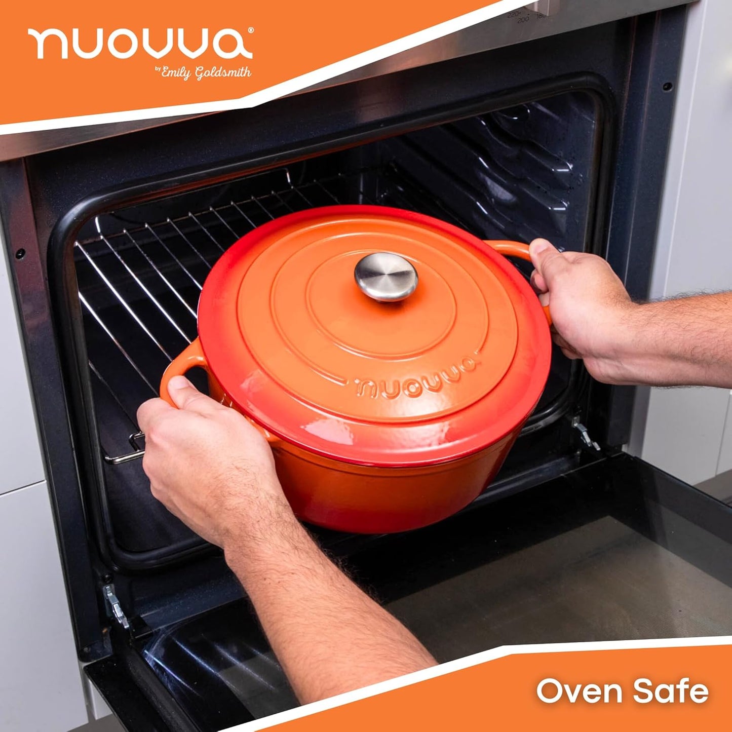 Cast Iron Dutch Oven with Lid – Non-Stick Ovenproof Enamelled Casserole Pot – Sturdy Dutch Oven Cookware – Orange, 7.3-Quart, 30cm – by Nuovva