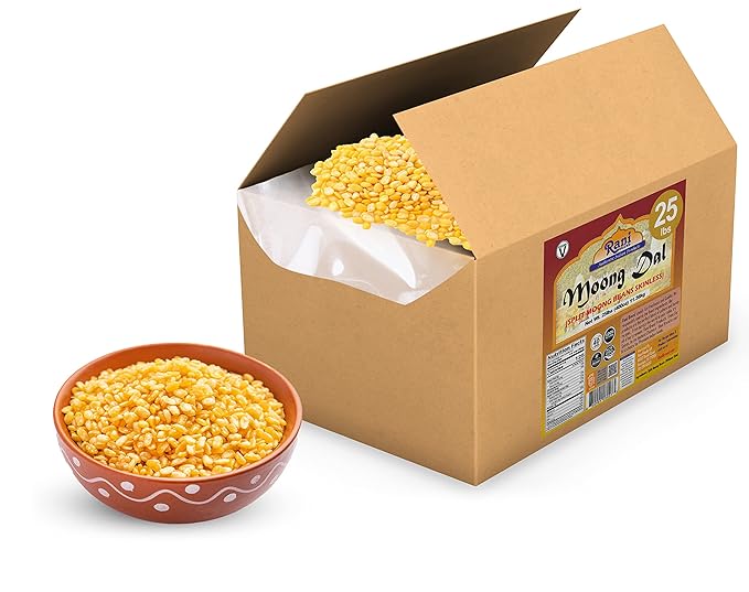Rani Moong Dal (Split Mung Beans Without Skin) Lentils Indian 400oz (25lbs) 11.36kg Bulk Box ~ All Natural | Gluten Friendly | Non-GMO | Kosher | Vegan | Indian Origin