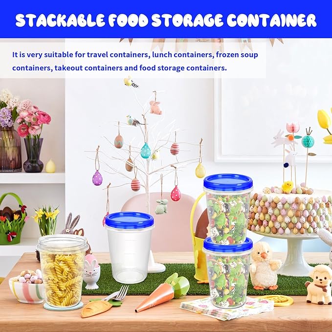 12 Pack Freezer Containers with Screw On Lids, 32 Oz Stackable Reusable Plastic Storage Container, Airtight Plastic Food Storage Containers with Twist Top Lids for Food Soup Jello Sauce