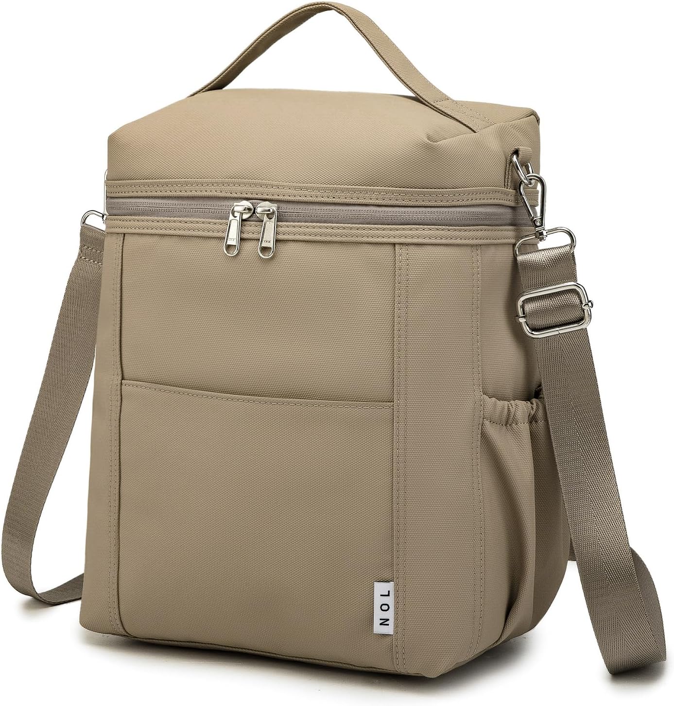 NOL Natural Organic Lifestyle Insulated Lunch Bags for Women Cooler Bag Lightweight Nylon Waterproof Lunch Box For Work (Khaki, Large)